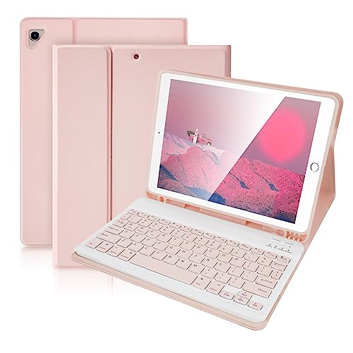 SOPPY Bluetooth-Tastaturhülle für iPad 6./5. Generation (2017-2018), iPad Pro 9.7, iPad Air 1-2, abnehmbare kabellose Tastatur mit Stifthalter, schlanke Schutzhülle, USB-C wiederaufladbar, Rosa von SOPPY