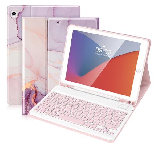 SOPPY Bluetooth-Tastaturhülle für iPad 7. / 8. / 9. Generation 10,2 Zoll, iPad Air 3 & Pro 10,5 Zoll, abnehmbare kabellose Tastatur mit Bleistiftschlitz, schlanke Schutzhülle, automatischer Schlaf von SOPPY