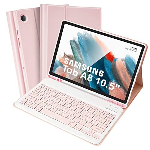 SOPPY Samsung Galaxy Tab A8 Tablet-Hülle mit Tastatur, UK-Layout, integrierter S-Stifthalter, schlanke Abdeckung mit abnehmbarer Tastatur für Samsung Galaxy Tab A8 10,5 Zoll 2021 (SM-X200/X205/X207), Rosa von SOPPY