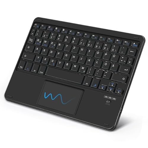 SOPPY Tastatur mit Touchpad kabellose Bluetooth Tastaturen, Wiederaufladbare Ultra Slim Mini Tastature, kompatible mit iPad Windows Android, Schwarz (DE QWERTZ Layout) von SOPPY
