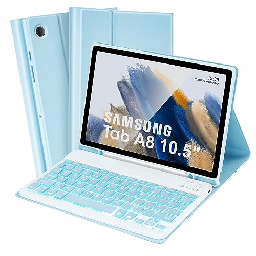 SOPPY Tastaturhülle mit Hintergrundbeleuchtung für Samsung Galaxy Tab A8 26,7 cm (10,5 Zoll), UK-Layout, integrierter S-Stifthalter, schlanke Abdeckung mit abnehmbarer Tastatur für Samsung Tab A8 10,5 von SOPPY