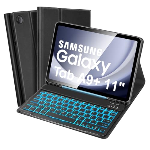 SOPPY Tastaturhülle mit Hintergrundbeleuchtung für Samsung Galaxy Tab A9+ / A9 Plus 11 Zoll 2023 (SM-X210/X215/X216/X218), UK-Layout, schlanke Abdeckung mit abnehmbarer kabelloser Tastatur für Galaxy von SOPPY