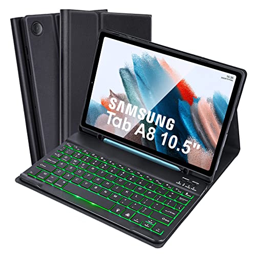 SOPPY Tastaturhülle mit Hintergrundbeleuchtung für Samsung Galaxy Tab A8 26,7 cm (10,5 Zoll), UK-Layout, integrierter S-Stifthalter, schlanke Abdeckung mit abnehmbarer Tastatur für Samsung Tab A8 10,5 von SOPPY