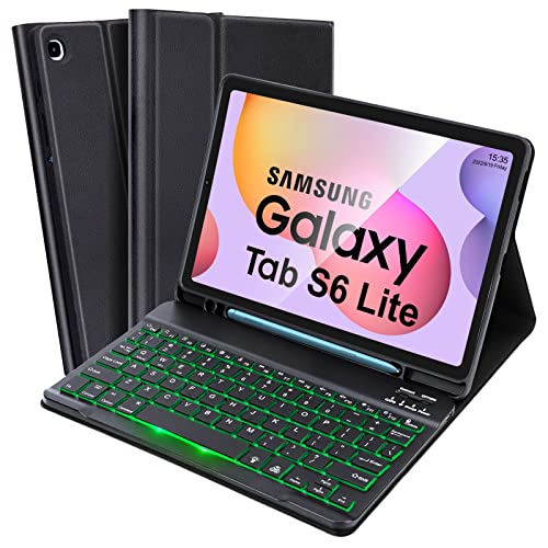 Samsung Tab S6 Lite Tablet-Hülle mit Tastatur mit Hintergrundbeleuchtung, integrierter S-Stifthalter, 2022 (SM-P613) /P619 ), Schwarz von SOPPY