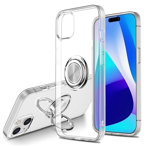 SORAKA Durchsichtige Hülle für iPhone 15 mit 360 Grad drehbarem Ringständer Weicher TPU transparenter Schutzhülle mit Metallplatte für Handyhalterung Auto KFZ Magnet von SORAKA