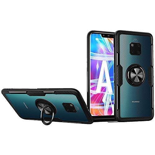 SORAKA Hülle für Huawei Mate 20 Pro mit 360 Grad drehbarem Ringständer Harter PC transparenter Abdeckung+Silikon Rahmen durchsichtige hülle mit Metallplatte für Handyhalterung Auto KFZ Magnet von SORAKA