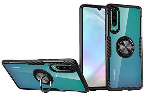 SORAKA Hülle für Huawei P30 mit 360 Grad drehbarem Ringständer Harter PC transparenter Abdeckung+Silikon Rahmen durchsichtige hülle mit Metallplatte für Handyhalterung Auto KFZ Magnet von SORAKA