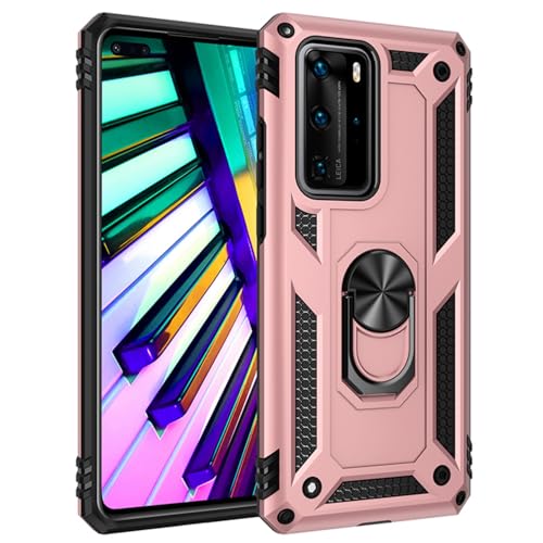 SORAKA Hülle für Huawei P40 Pro mit Ringhalterung Panzerhülle Huawei P40 Pro Hülle Weicher TPU-Stoßfänger Harte PC-Rückseite mit Metallplatte für magnetische Handy-Autohalterung von SORAKA