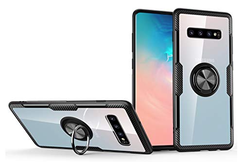 SORAKA Hülle für Samsung Galaxy S10 4G mit 360 Grad drehbarem Ringständer Harter PC transparenter Abdeckung+Silikon Rahmen durchsichtige hülle mit Metallplatte für Handyhalterung Auto KFZ Magnet von SORAKA