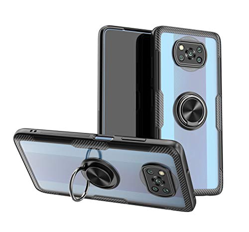 SORAKA Hülle für Xiaomi Poco X3 Pro/Poco X3 NFC/Poco X3 mit Ringständer,Harter PC transparenter Abdeckung+Silikon Rahmen durchsichtige hülle mit Metallplatte für Handyhalterung Auto KFZ Magnet von SORAKA