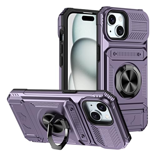 SORAKA Hülle für iPhone 15 mit Ringständer Kartenhalterung Metall Patch kompatible magnetische Auto Telefonhalterung Schutzhülle gegen Stöße und Stürze von SORAKA