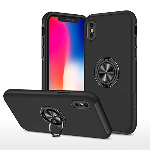 SORAKA Hülle für iPhone X/XS mit unsichtbarem Ringhalter und Metallplatte für magnetische Autohalterung Robustes Gehäuse in Militärqualität stoßfeste Schutzhülle von SORAKA