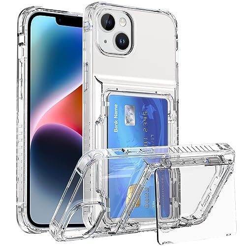 SORAKA Transparente Hülle für iPhone 15 mit Kartenhalter und Halterung Harte PC-Hülle Weiche TPU-Hülle Anti-gelb Schlank Dünne iPhone 15 Hülle Stoßfest Bumper Klare Hülle von SORAKA