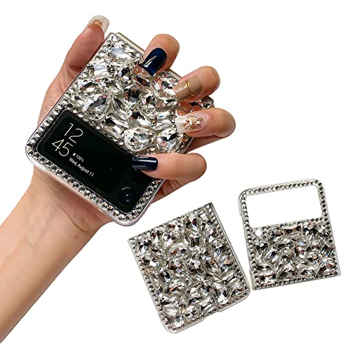 Shinyzone Glitzer Hülle Kompatibel mit Samsung Galaxy Z Flip 3 5G 2021,Weiß Funkelnd Kristall Glänzend Diamant Strass 3D Steine Schutzhülle Samsung Z Flip 3 Handyhülle für Frauen Mädchen von SORAKA