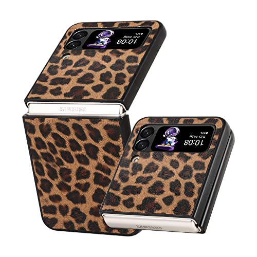 Shinyzone kompatibel mit Samsung Galaxy Z Flip 3 5G Braun Leopard Fall,rutschfest Anti-Kratzer stoßfest Ultra dünn Slim Fit PU Leder schützende Handyhülle mit weichen TPU Bumper für Frauen Mädchen von SORAKA