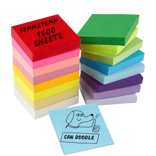 SOSINYA 16 Stück Haftnotizen Klebezettel.76 x 76 mm,16 Farben,Notiz Klebezettel.100 Blätter/Klebezettel.1600 Blätter Selbstklebende Notizzettel.Reusable Sticky Notes.Block für Haus/Büro/Schule von SOSINYA