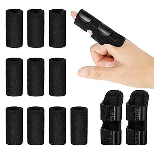 SOSPIRO 3 Stück Finger-Gleichrichter für gebrochene oder gebogene Finger, Stabilisator für Finger mit 6 Stück Nylon-Ärmel für gebrochene Finger (schwarz) von SOSPIRO