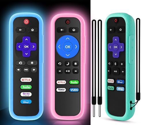 3 Stück Fernbedienung Cover für Roku, Die Fernbedienung Hülle kompatibel mit Roku Voice Remote Offiziell, Silikon Universal Schutzhülle für Roku TV Fernbedienung Glow in the Dark Pink Blau von SOTATOO