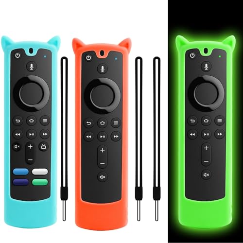 Schutzhülle für TV-Fernbedienung, leuchtet im Dunkeln, rutschfeste Silikon-Schutzhülle mit Umhängeband, 3 Stück (leuchtet grün, himmelblau und orange) von SOTATOO