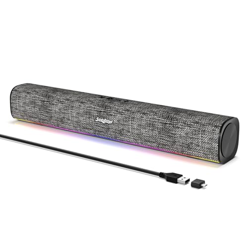 SOULION R100 PC Lautsprecher, 2.0 USB Bluetooth Computer Lautsprecher, Bunte Lichter Synchronisation mit Musik Beats, Stereo-Surround-Soundbar für PC, Desktop, Laptop, ohne AUX (3.5 mm) von SOULION