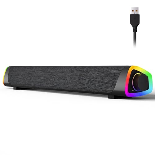 SOULION R30 Plus Computer Lautsprecher, USB-betriebene Bluetooth PC-Soundbar, LED-Lichter mit Schaltertaste, tragbare Computer-Soundbar für Desktop Laptops, Schwarz (kein 3,5-mm-AUX) von SOULION