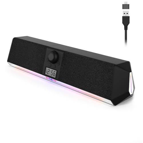 SOULION R80 PC Lautsprecher, USB-betrieben Computer Lautsprecher, Bluetooth PC Soundbar mit LCD Digitaluhr, Bunte Lichter Boxen für Desktop, Laptop, Tablets, Smartphone SOULION R80 PC Lautsprecher, USB-betrieben Computer Lautsprecher, Bluetooth PC Soundbar mit LCD Digitaluhr, Bunte Lichter Boxen für Desktop, Laptop, Tablets, Smartphone von SOULION