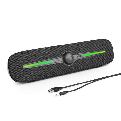 SOULION R90 PC Lautsprecher, Klein USB Betrieb Computer Boxen mit Bunte LED-Lichter,3,5 mm AUX Surround Sound Computer Soundbar für Desktop Smartphones Laptop von SOULION