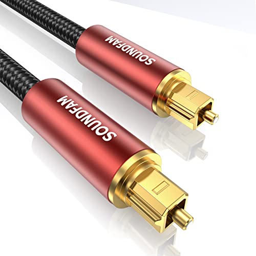 SOUNDFAM 1M Optisches Kabel, Optisches Audiokabel Digital Toslink Kabel-[Geflochtene Baumwolle, Vergoldeter Stecker, Aluminiumhülse]-für Soundbar TV - Weinrot von SOUNDFAM