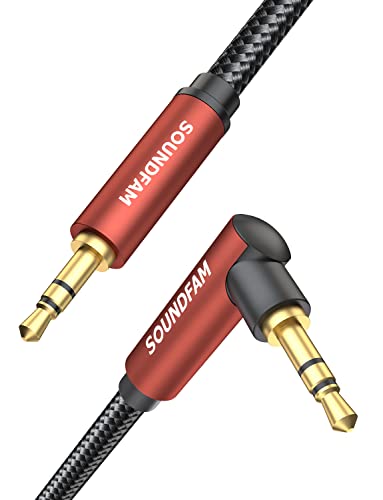 SOUNDFAM Aux Kabel 1M, 3,5mm Klinkenkabel 90 Grad Aux Kabel Winkelstecker Stereo Audio Klinkenkabel für Auto, Smartphone, TV, Lautsprecher von SOUNDFAM