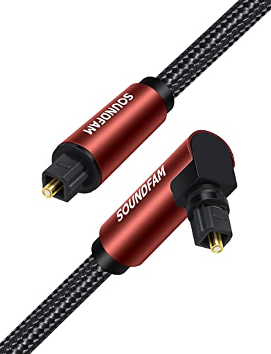 SOUNDFAM Optisches Audiokabel 3M, Abgewinkelt Toslink Kabel 90 Grad Digitales Optisches Kabel 360° Drehung Rechtwinkliger Stecker für Soundbar, TV von SOUNDFAM