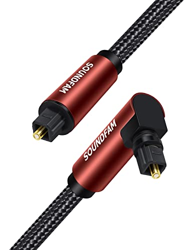 SOUNDFAM Optisches Audiokabel 8M, Abgewinkelt Toslink Kabel 90 Grad Digitales Optisches Kabel 360° Drehung Rechtwinkliger Stecker für Soundbar, TV von SOUNDFAM