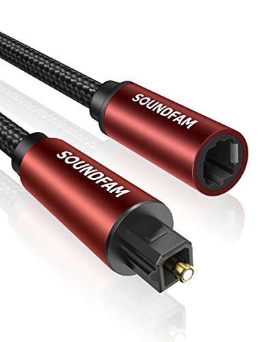 SOUNDFAM Optisches Verlängerungskabel 2m, Digitales Toslink Stecker zu Buchse Optisches Audiokabel Adapter für Heimkino Soundbar TV - Weinrot von SOUNDFAM