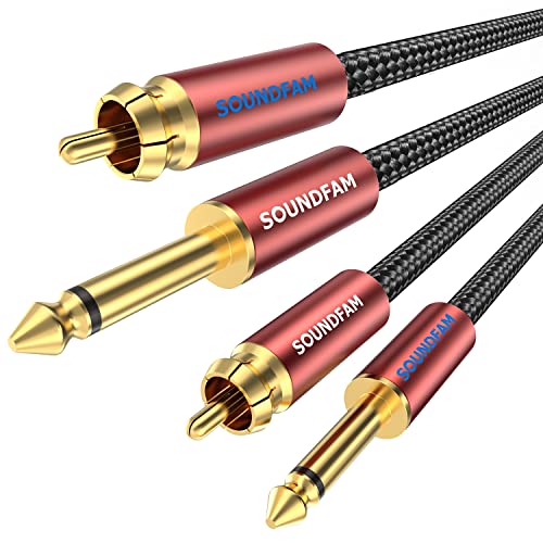 SOUNDFAM PREMIUM Cinch auf 6.3mm Klinke Kabel 2m, 2-Stecker RCA zu 2-Stecker 1/4'' Grosse Klinke Stereo Audio Interconnect Kabel - [Heavy Duty, Hochwertiger Vergoldeter, Doppelte Abschirmung] von SOUNDFAM