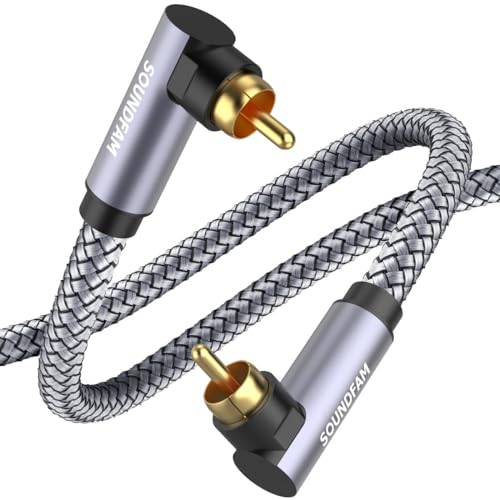 SOUNDFAM Upgrade Dual 90 Grad Subwoofer Kabel Rechtwinkliges Cinch Kabel RCA Digital Audio Koaxial Kabel - (Grau,1M) von SOUNDFAM