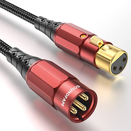 SOUNDFAM XLR Kabel Stecker auf Buchse PREMIUM Mikrofon Kabel, 24K Vergoldet Doppelt Abgeschirmt - (Weinrot, 2M) von SOUNDFAM