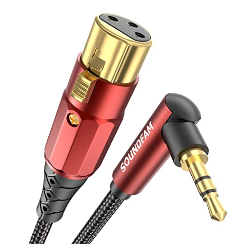 SOUNDFAM XLR auf 3,5 mm PREMIUM Mikrofonkabel 0,5M, 90 Grad Rechtswinkel 3.5mm Klinke (TRS, Aux) Stecker auf XLR Buchse Unsymmetrische Audio Anschluss Kabel (Weinrot) von SOUNDFAM