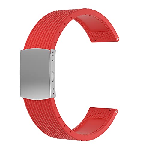 SOUWILA Unisex Kautschuk Armband mit Edelstahl Silber Faltschließe (22mm, Rot-Silber) von SOUWILA