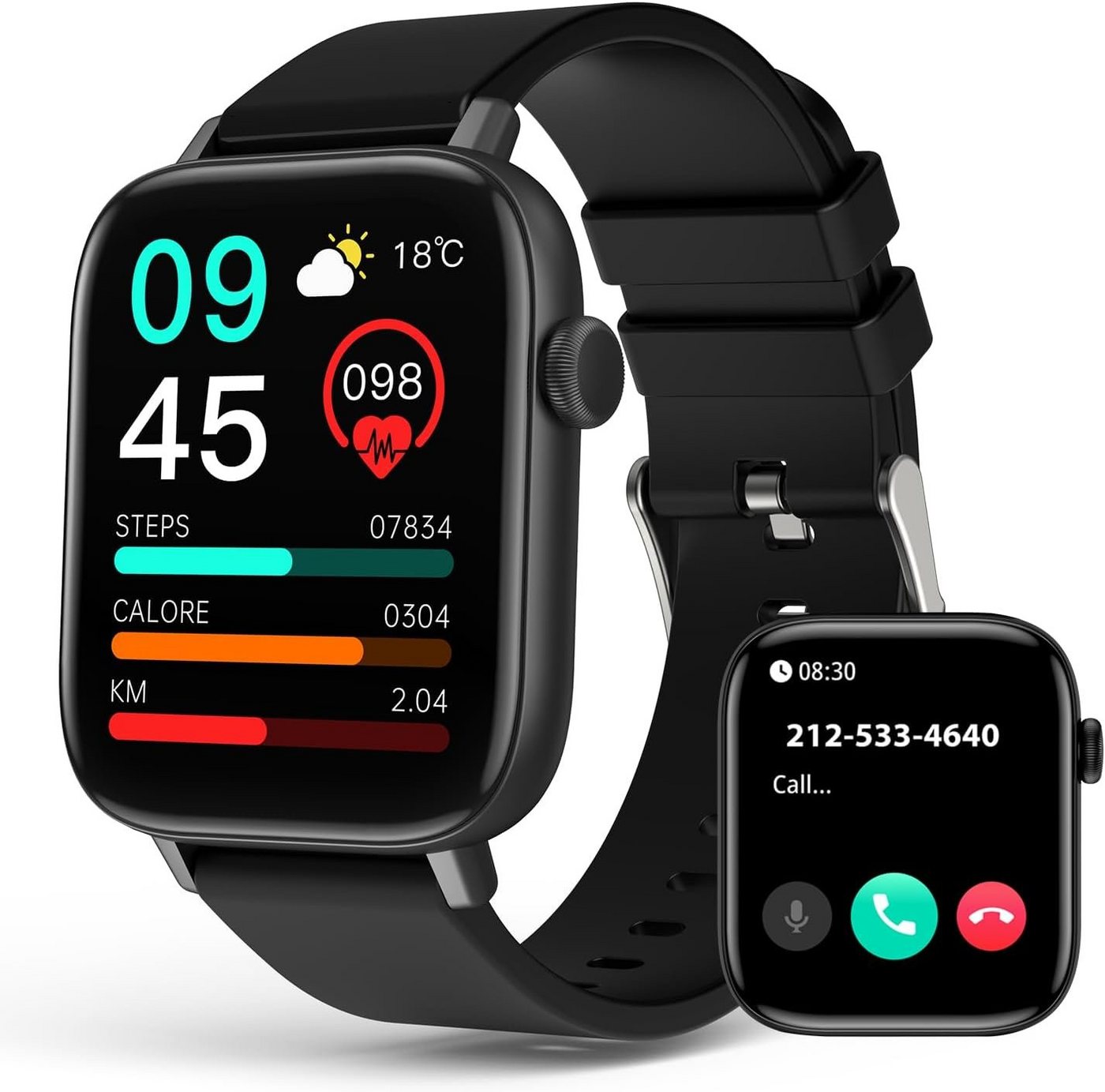 SOUYIE Anpassbare Zifferblätter Smartwatch (1,09 Zoll, Android, iOS), mit Telefonfunktion, Fitnessuhr mit Stoppuhr, IP67, Herzfrequenz von SOUYIE