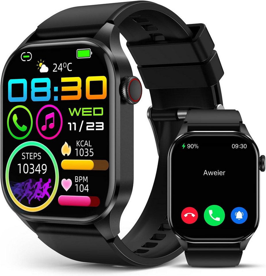 SOUYIE Herren's und Damen's Telefonfunktion IP68 Wasserdicht Fitness Tracker Smartwatch (2,04 Zoll, Android/iOS), mit 136+ Sportmodus Blutdruck-Schlaf-Monitor Schrittzähler von SOUYIE
