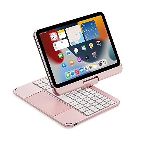 SOUYOYIHI Tastatur-Schutzhülle für iPad Mini 6. Generation, magnetisch, um 360 Grad drehbar, Tastatur, 7 Farben, Hintergrundbeleuchtung, drehbar, schlankes Folio, iPad Mini 6, Roségold von SOUYOYIHI