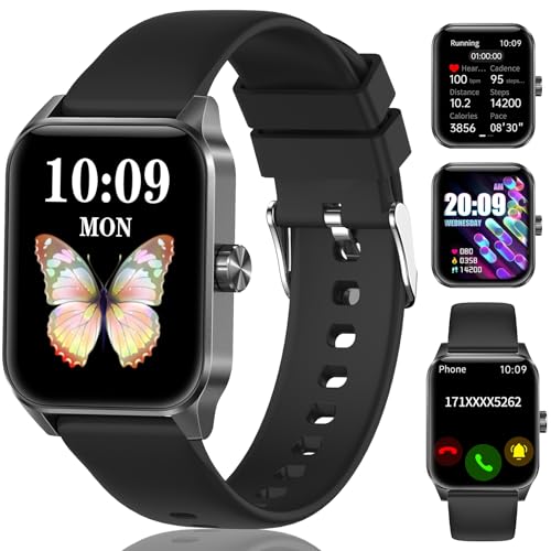 Smartwatch Damen Herren - 1.85" HD-Display Smart Watch IP68 Wasserdicht mit Bluetooth Anrufe,Sportuhr 100+Sportmodi,Fitnessuhr Herzfrequenz Schlafmonitor Schrittzähler für Android iOS (Schwarz) von SOXOI