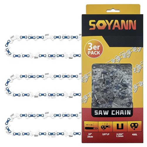 3 x Sägeketten 25cm 40 TG 1,3mm 3/8"LP Rückschlagsarme Kette, Kettensägekette Kette, Profi Kette Ersatzkette kompatibel mit Bosch,Dolmar, Black & Decker und mehr 3 x Sägeketten 25cm 40 TG 1,3mm 3/8"LP Rückschlagsarme Kette, Kettensägekette Kette, Profi Kette Ersatzkette kompatibel mit Bosch,Dolmar, Black & Decker und mehr von SOYANN