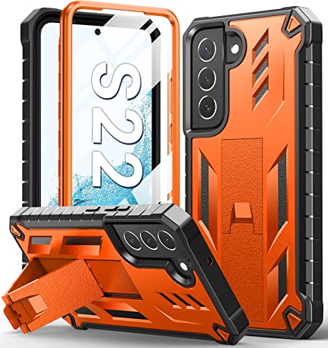 Schutzhülle für Samsung Galaxy S22: Militärqualität, sturzsicherer Schutz, Handyhülle mit Ständer, robust, stoßfest, TPU, matt, strukturiert, stabiler Handy-Stoßschutz (Orange) von SOiOS