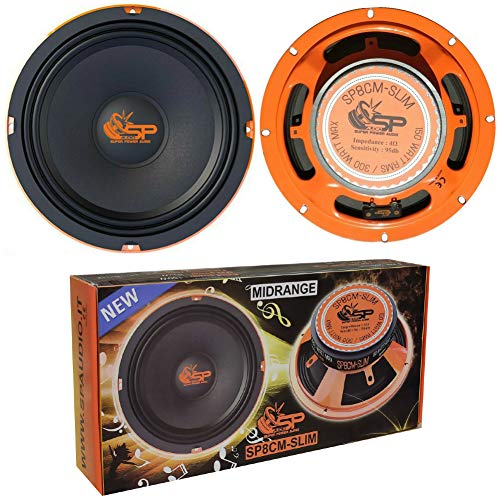 2 MIDRANGE SP AUDIO SP8CM-SLIM Lautsprecher 20,00 cm 200 mm 8" Durchmesser 150 watt rms 300 watt max impedanz 4 ohm 95 db spl Auto, pro Paar von SP Audio