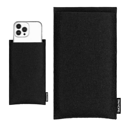 Simon Pike Hülle Tasche kompatibel mit Apple iPhone 13 Mini | 12 Mini (Gr. A) | Filztasche Boston in schwarz aus Filz (echtem Wollfilz) Handyhülle von SP SIMON PIKE
