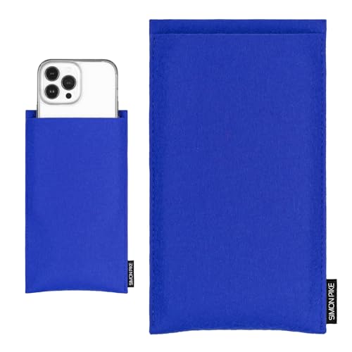 SimonPike Handyhülle passend für Apple iPhone 16 I iPhone 15|iPhone 14| iPhone 13 (Gr. G) | Boston blau Filztasche aus Filz (echtem Wollfilz) Handy/Smartphone Tasche von SP SIMON PIKE