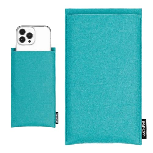 SimonPike Handyhülle passend für Apple iPhone 16 I iPhone 15|iPhone 14| iPhone 13 (Gr. G) | Boston smaragd Filztasche aus Filz (echtem Wollfilz) Handy/Smartphone Tasche von SP SIMON PIKE