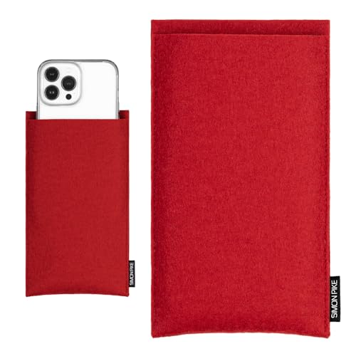Simon Pike Hülle Tasche kompatibel mit Apple iPhone 15 Max |14 Max (Gr. S) | Filztasche Boston in rot aus Filz (echtem Wollfilz) Handyhülle von SP SIMON PIKE
