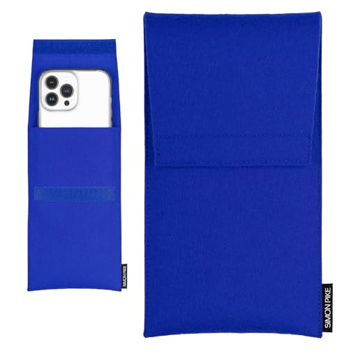 Simon Pike Hülle Tasche kompatibel mit Apple iPhone 15 Max |14 Max (Gr. S) | Filztasche Sidney in blau aus Filz (echtem Wollfilz) Handyhülle von SP SIMON PIKE