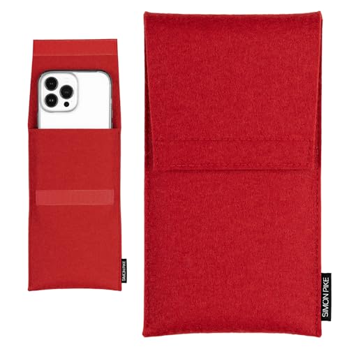 Simon Pike Hülle Tasche kompatibel mit Apple iPhone 15 Plus| 14 Plus (Gr. S) | Filztasche Sidney in rot aus Filz (echtem Wollfilz) Handyhülle von SP SIMON PIKE